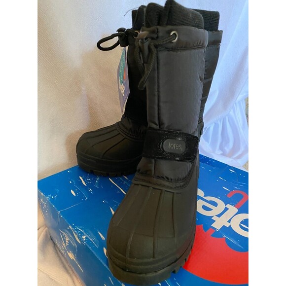 Totes Kids Youth Black Waterproof Shell Rain Snow Boots, Size 1M - Picture 7 of 7